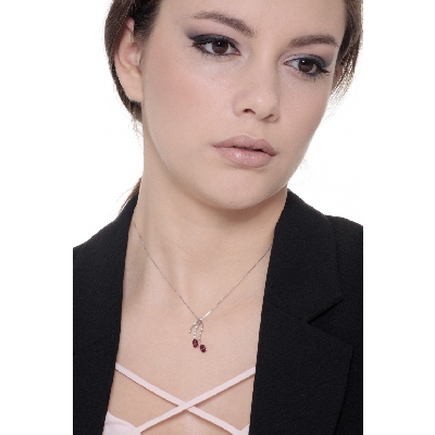 Branches pendant in 18k white gold with rubies and diamonds