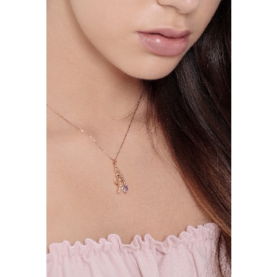 18k rose gold Fancy pendant with amethyst and diamonds