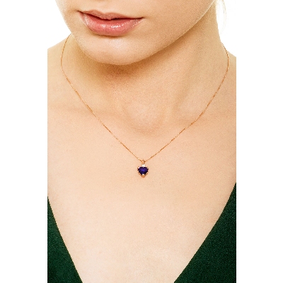 18k rose gold necklace with heart shape sapphire and a diamond