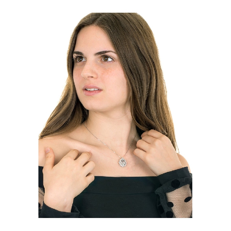 Necklace with pendant, pear cut aquamarine and a fancy crown of diamonds