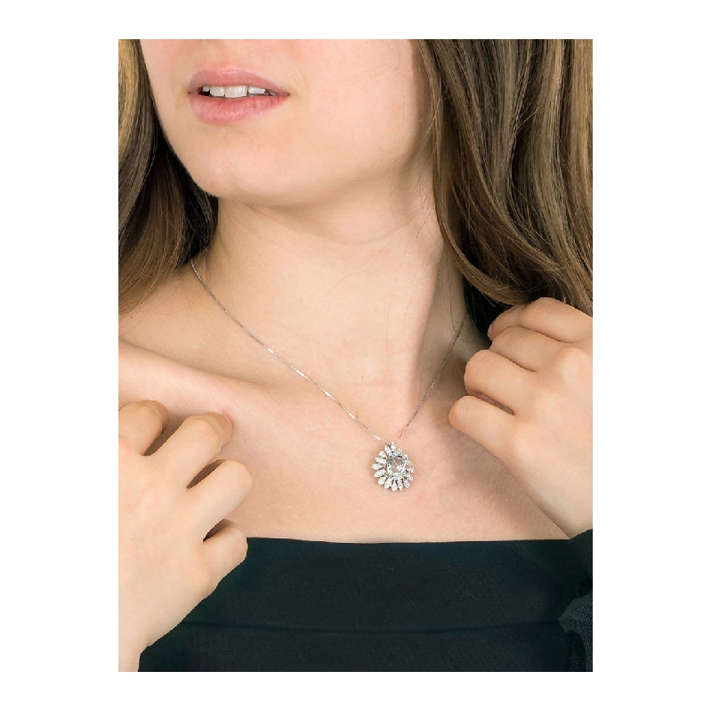 Necklace with pendant, pear cut aquamarine and a fancy crown of diamonds