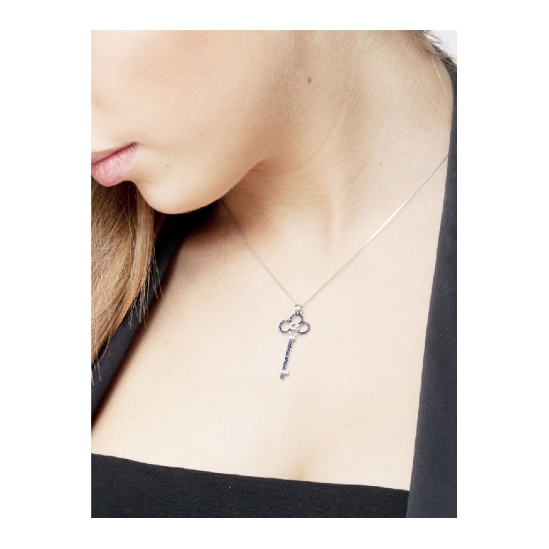Burnished Key pendant with diamonds and sapphires