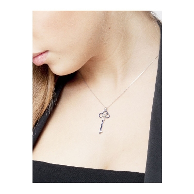 Burnished Key pendant with diamonds and sapphires