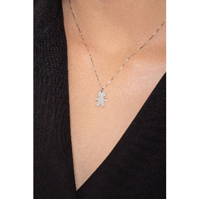 18k white gold child pendant with one diamond