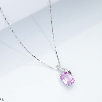 Fancy necklace with pink sapphire and round cut diamonds pendat