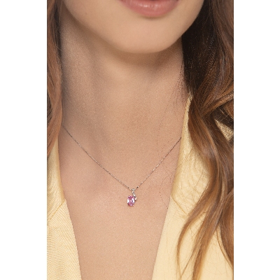 Fancy necklace with pink sapphire and round cut diamonds pendat