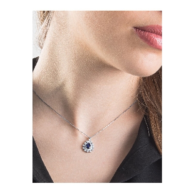 White gold 18k pendant with sapphire and 12 diamond flowers 