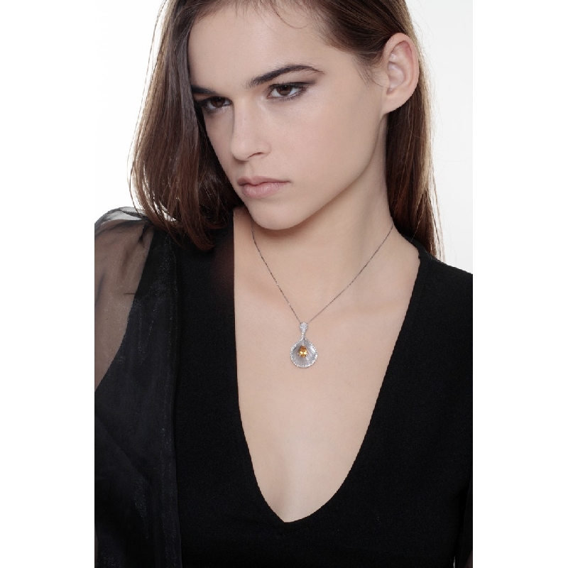 18k white gold fancy pendant with diamonds and citrine