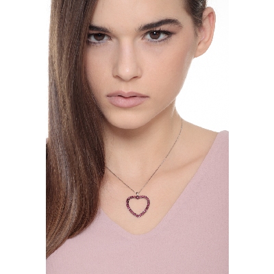 Heart pendant with burnished rubies