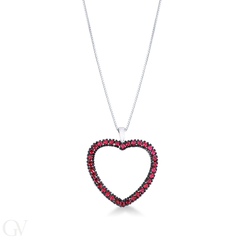 Heart pendant with burnished rubies