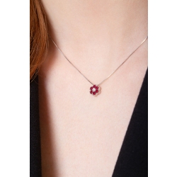 18k white gold flower pendant with rubies and diamonds 2
