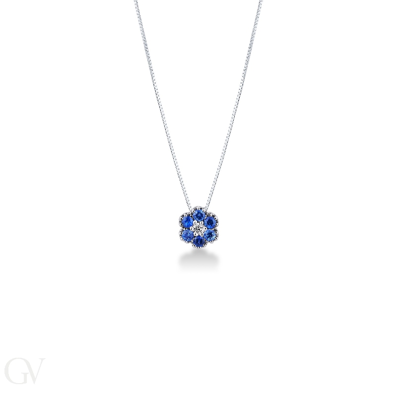 18k white gold flower pendant with sapphires and diamonds