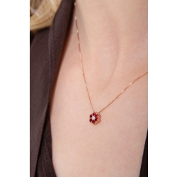 Little flower pendant in 18k rose gold with diamonds and rubies 2