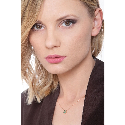 Emerald and round cut diamond pendant in 18k yellow gold