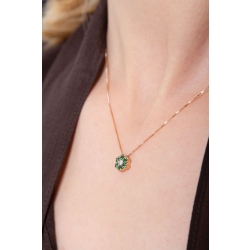Emerald and round cut diamond pendant in 18k yellow gold 2