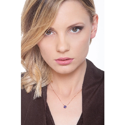 Little flower pendant in 18k rose gold with diamonds and sapphires