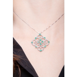 Rose window pendant in 18k white gold with emeralds and diamonds 2
