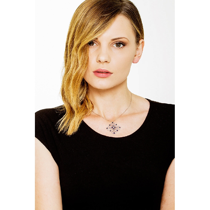 Rose window pendant in 18k white gold with sapphires and diamonds