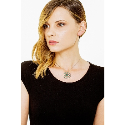 18k white gold rose window pendant with emeralds and diamonds