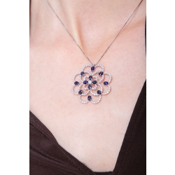 18k white gold rose window pendant with sapphires and diamonds 2