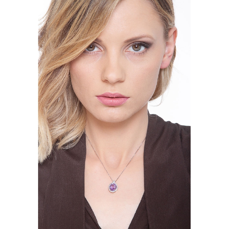 Collana in oro bianco 18k con pendente in ametista e diamanti
