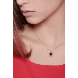 Necklace with pendant, central blue sapphire and a fancy diamonds crown 2