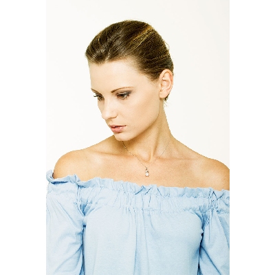 Necklace in 18k white gold with natural pearl and diamond pendant