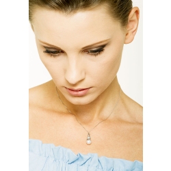 Necklace in 18k white gold with natural pearl and diamond pendant 2