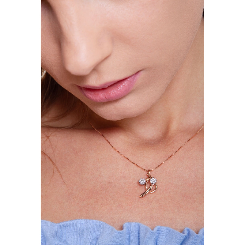 18k rose gold pendant with 2 wires and diamonds