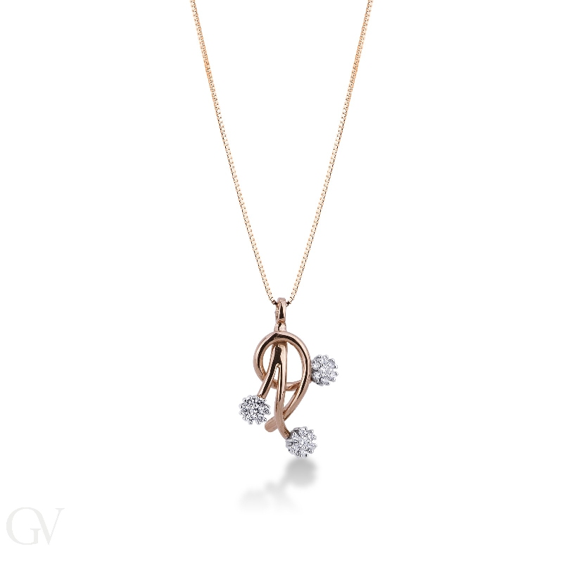 18k rose gold wires pendant with diamonds