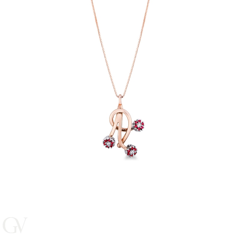 18k rose gold fancy pendant with rubies