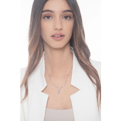 Necklace in white gold 18k with pink sapphire pear cut and diamonds 