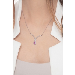 Necklace in white gold 18k with pink sapphire pear cut and diamonds  2