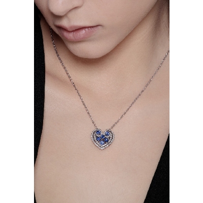 Fancy heart with diamonds and blue sapphires
