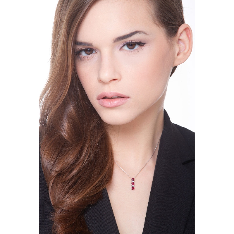18k white gold necklace with ruby and diamond trilogy necklace