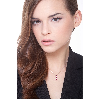 18k white gold necklace with ruby and diamond trilogy necklace