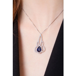 Fancy pendant in 18k white gold with sapphire and diamonds 2