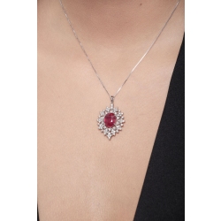 Necklace with pendant, oval cut ruby and a fancy crowd of diamonds 2