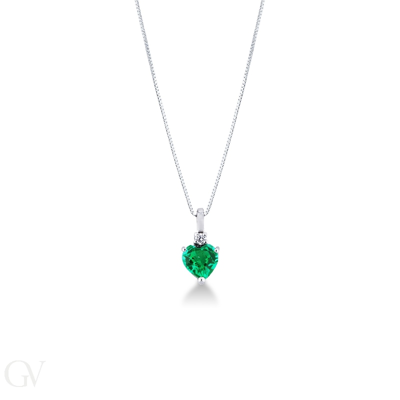 Heart shape emerald and diamond pendant