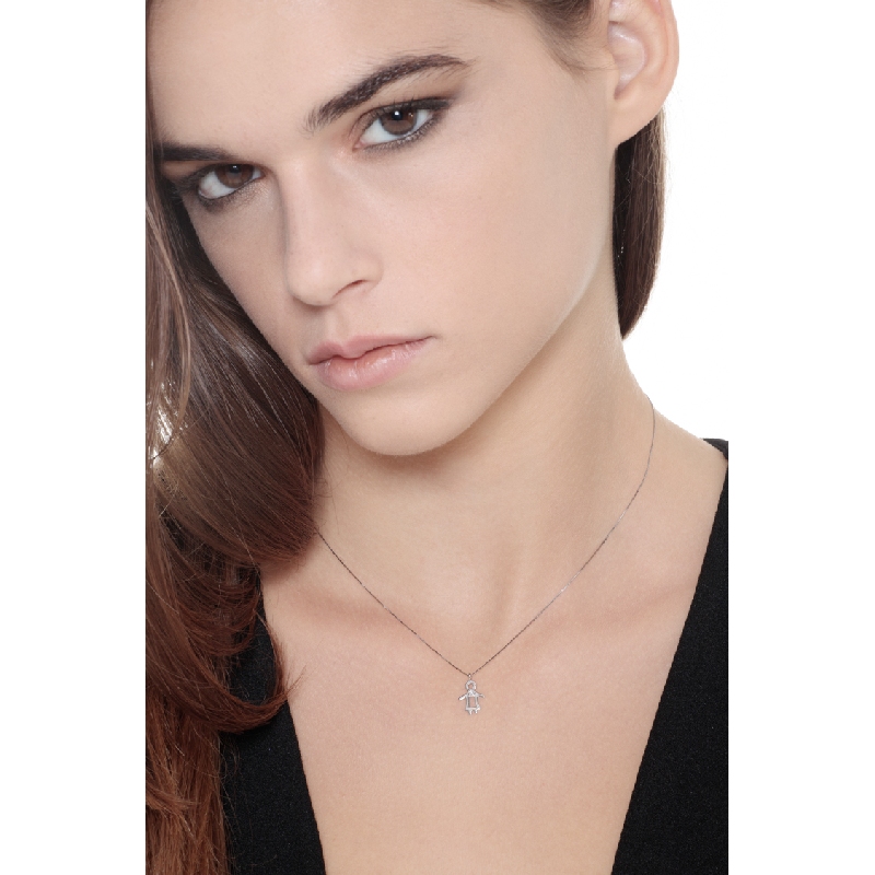 White gold 18k necklace with girl silhouette and one diamond
