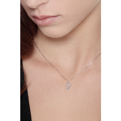 White gold 18k necklace with girl silhouette and one diamond