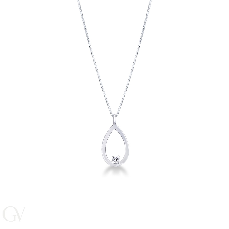 White gold 18k pendant with a drop shape and one diamond