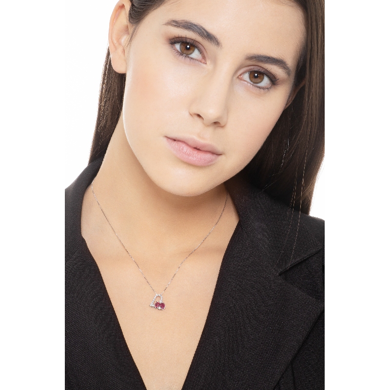 White gold 18k pendant with two rubies and diamonds 