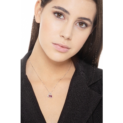 White gold 18k pendant with two rubies and diamonds 