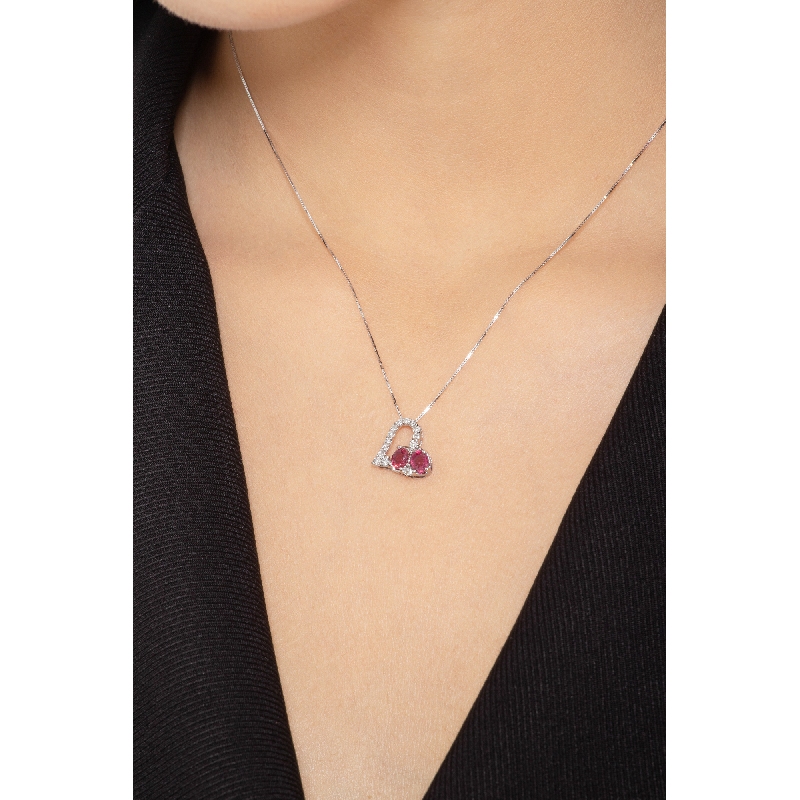 White gold 18k pendant with two rubies and diamonds 