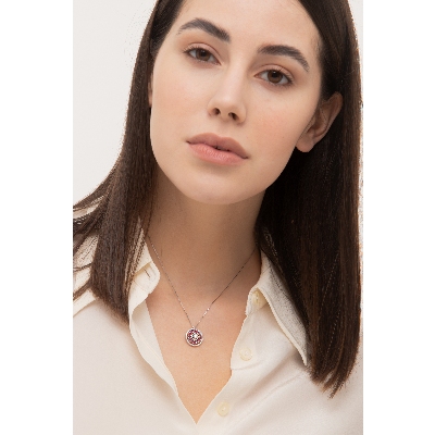 Necklace in white gold 18k with pendant in rubies and diamonds 