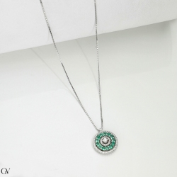 18k white gold necklace with pendant in emeralds and diamonds  2