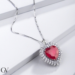 18k white gold necklace with ruby heart pendant and diamonds  2