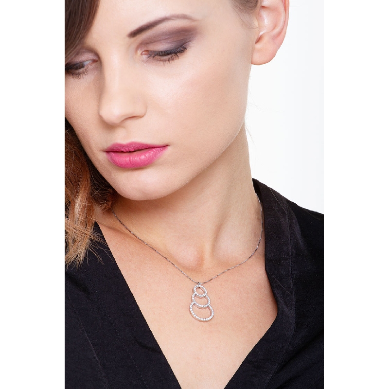 18k white gold triple circle pendant with diamonds