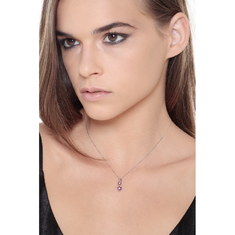 Ruby and diamond flowers pendant in 18k white gold